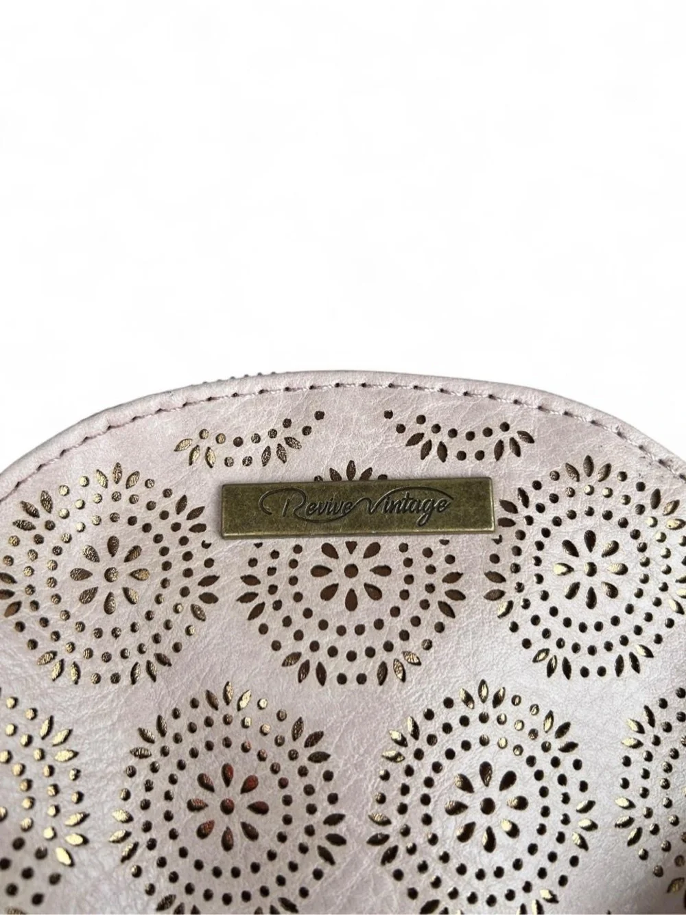 Revive Vintage Faux Leather Cutout Cosmetic Pouch Blush Pink Boho Floral Travel